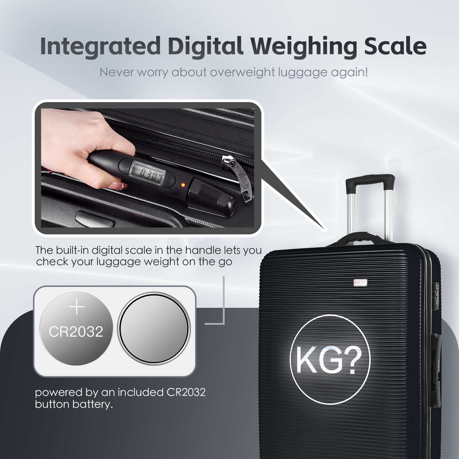 3-Piece Digital Luggage Set (20″/24″/28″) with Weighing Scale & USB Charging – Black