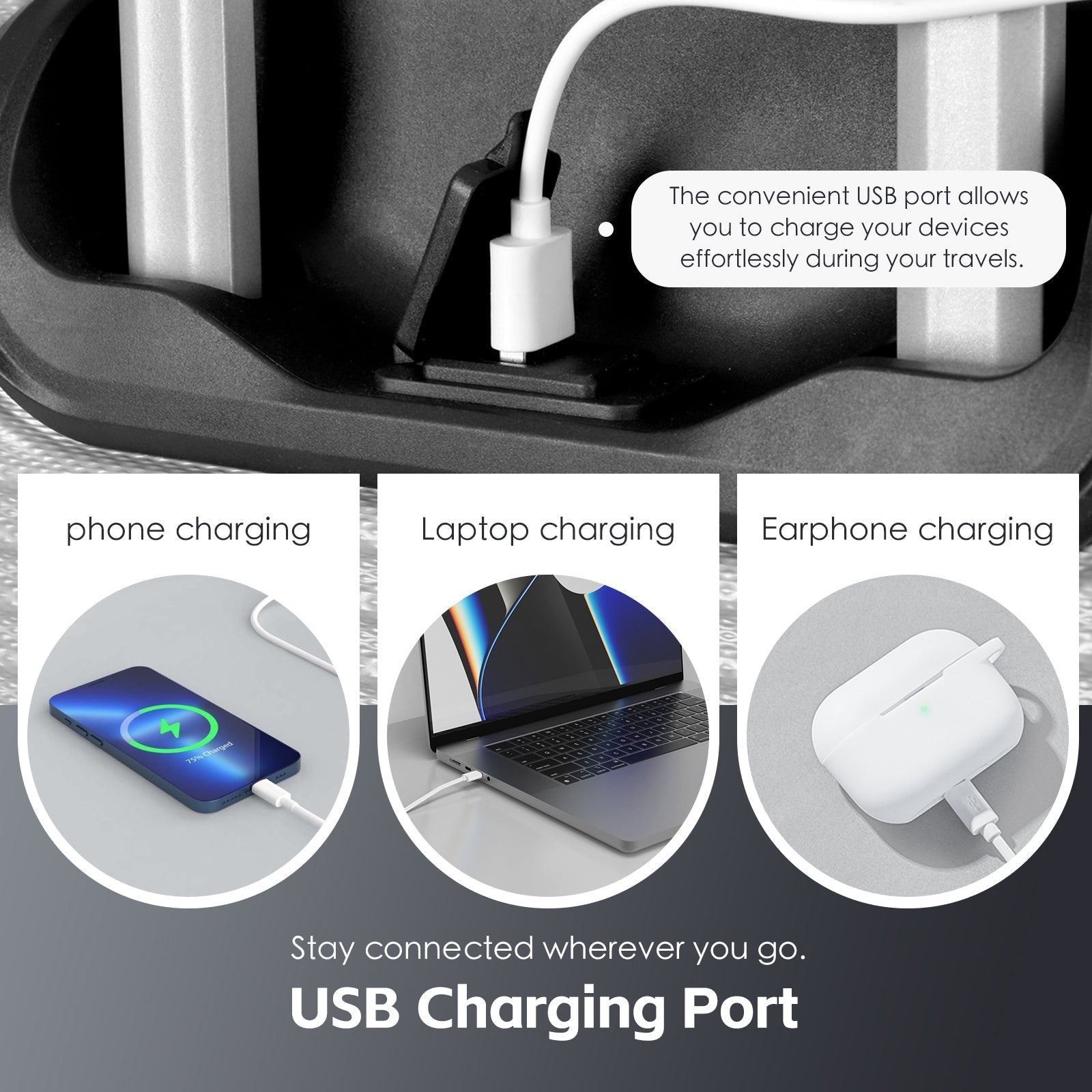 20" Digital Weighing Scale and USB Charging Port Lightweight Carry-on Luggage Suitcase Silver 3