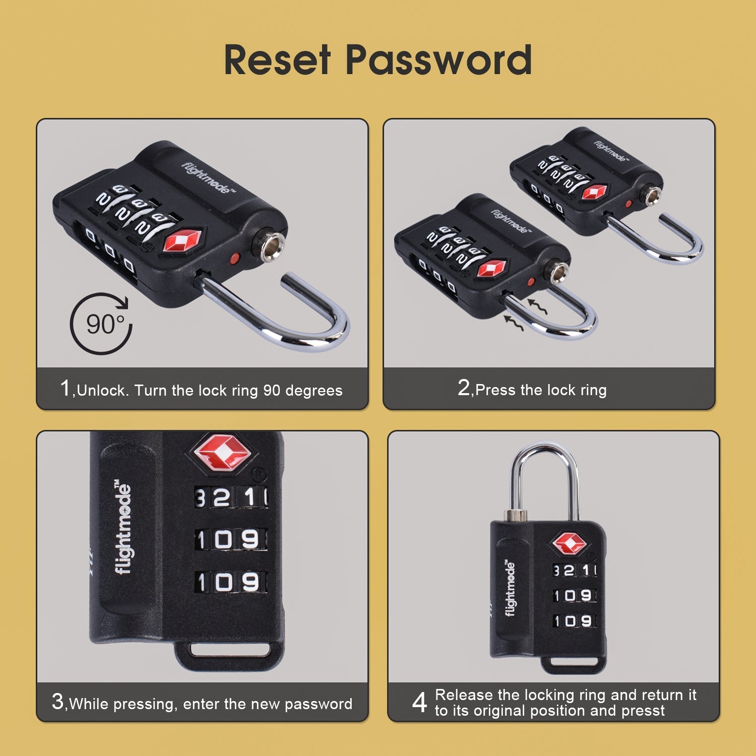 Flightmode TSA 3 Dial Indicator Padlock x2 5