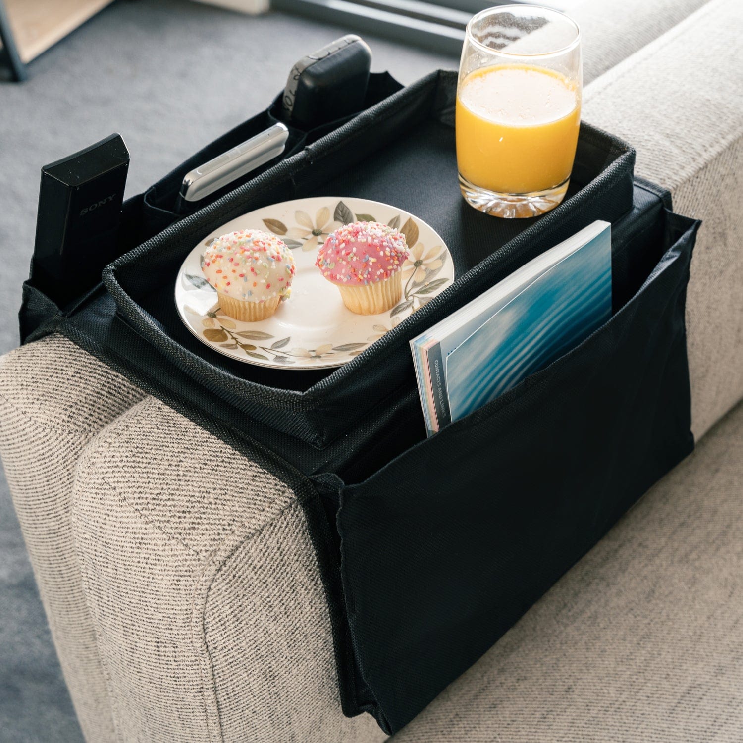 Sofa Armrest Fabric Organiser Side Pouch Storage Bag Damp Proof Double Sided 4