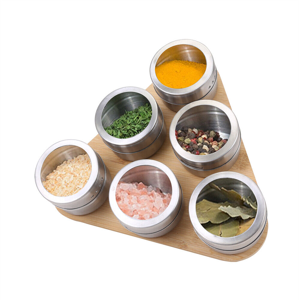 Magnetic Triangular Bamboo Spice Rack & Jars For Kitchen Storage 4