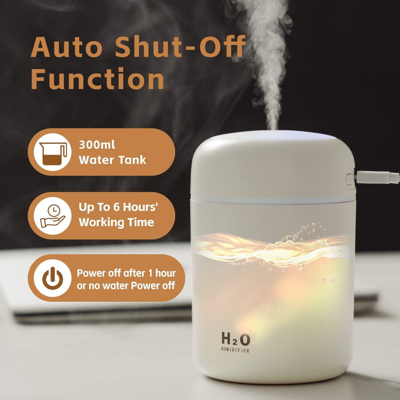 Living Today Mini LED Ultrasonic Humidifier 300ml 3