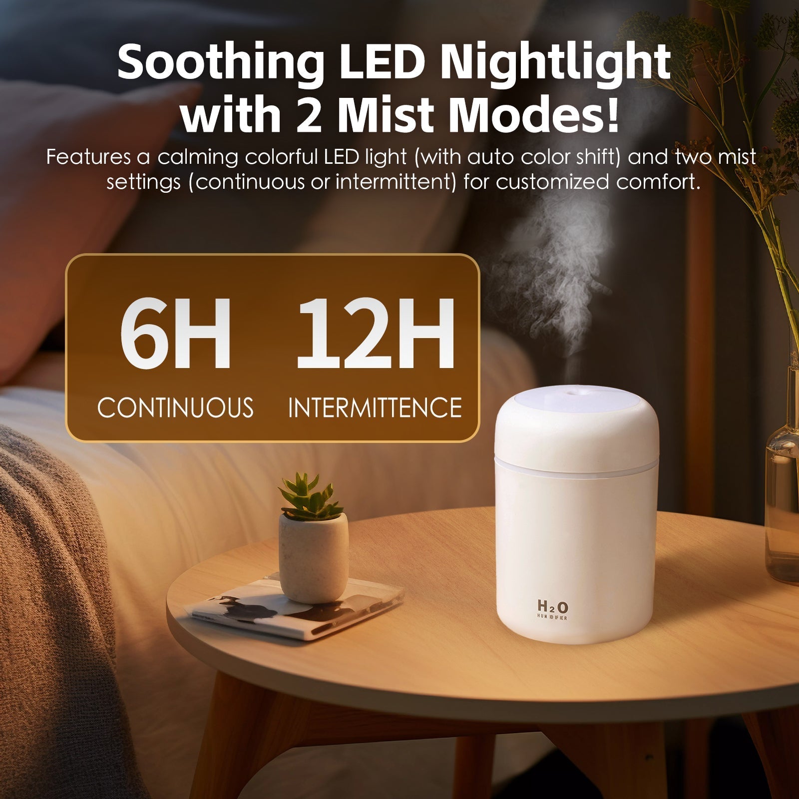 Living Today Mini LED Ultrasonic Humidifier 300ml 4