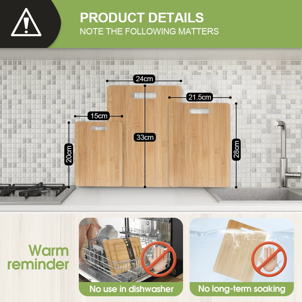 6pcs Bamboo Wood Chopping Board 3-Set Cheese Cutting & Serving Light Wood Tone 4