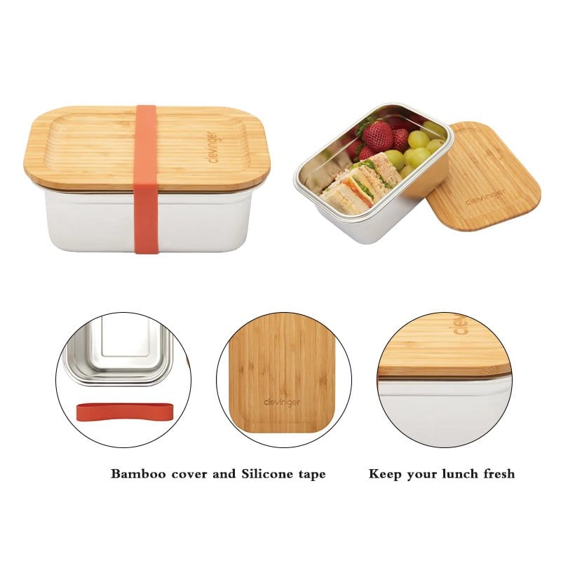 Clevinger Stainless Steel Bamboo Medium Lunch Box 800ml 4