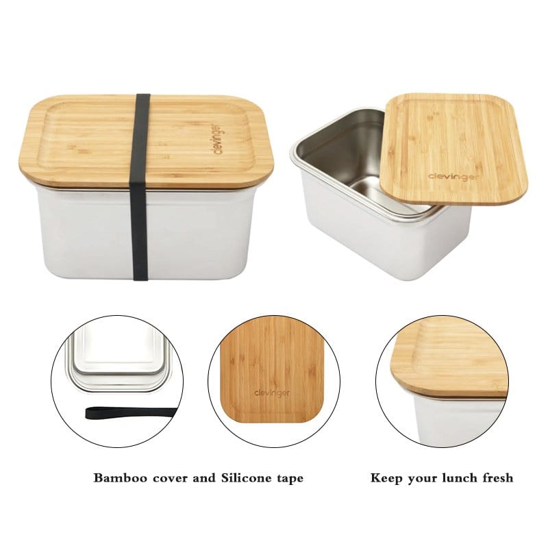 Clevinger Stainless Steel Bamboo Extra Large Lunch Box 2000ml 5