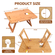 Bamboo Foldable Picnic Table Tray with Wine and Glass Holders 6