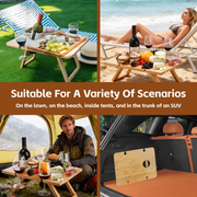 Bamboo Foldable Picnic Table Tray with Wine and Glass Holders 7