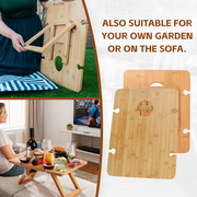 Bamboo Foldable Picnic Table Tray with Wine and Glass Holders 8