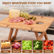 Bamboo Foldable Picnic Table Tray with Wine and Glass Holders 9