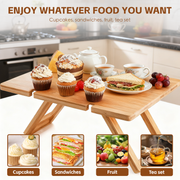 Bamboo Foldable Picnic Table Tray with Wine and Glass Holders 10