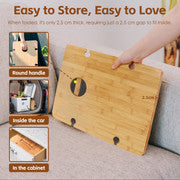 Bamboo Foldable Picnic Table Tray with Wine and Glass Holders 11