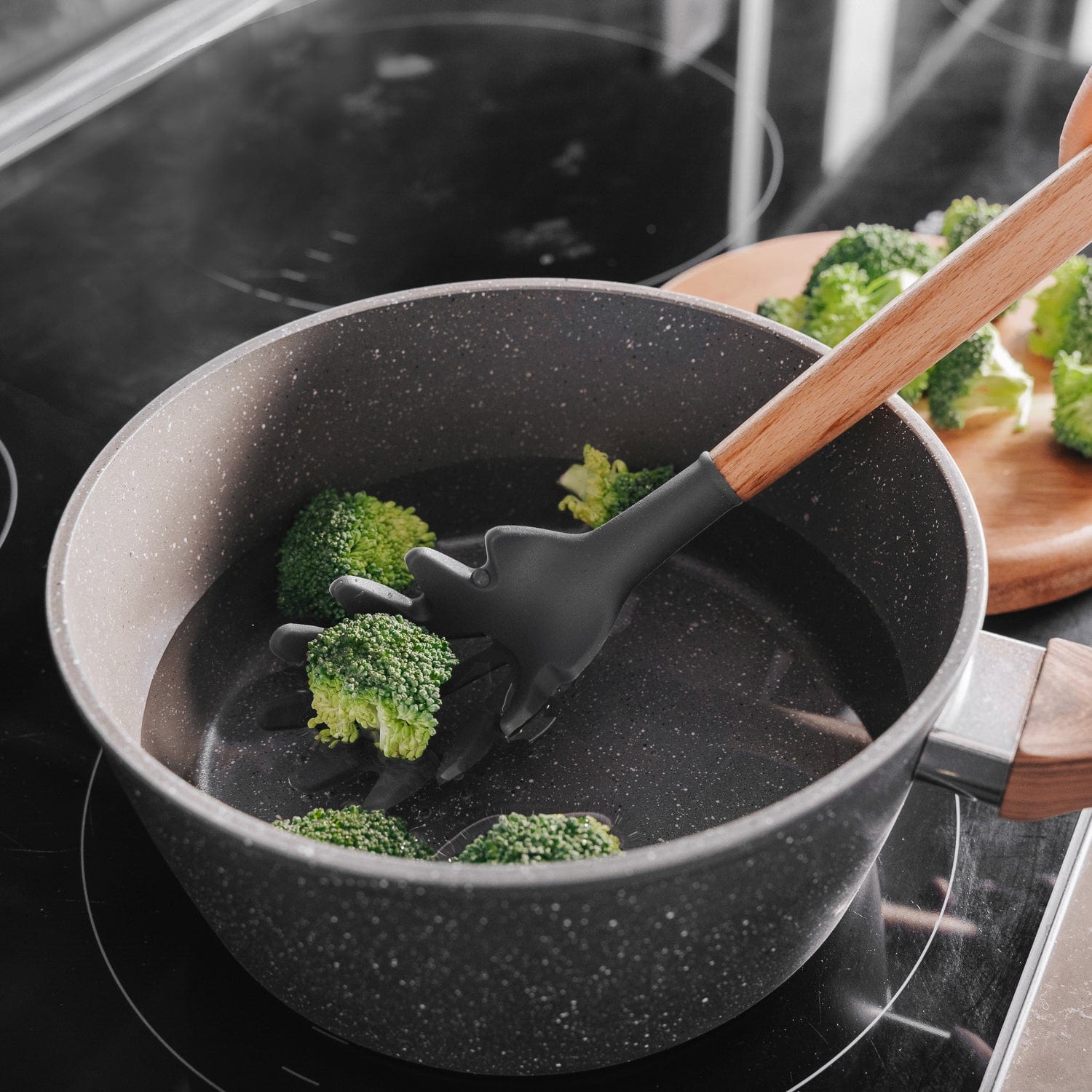 2pcs Beechwood & silicone pasta spoon charcoal 5