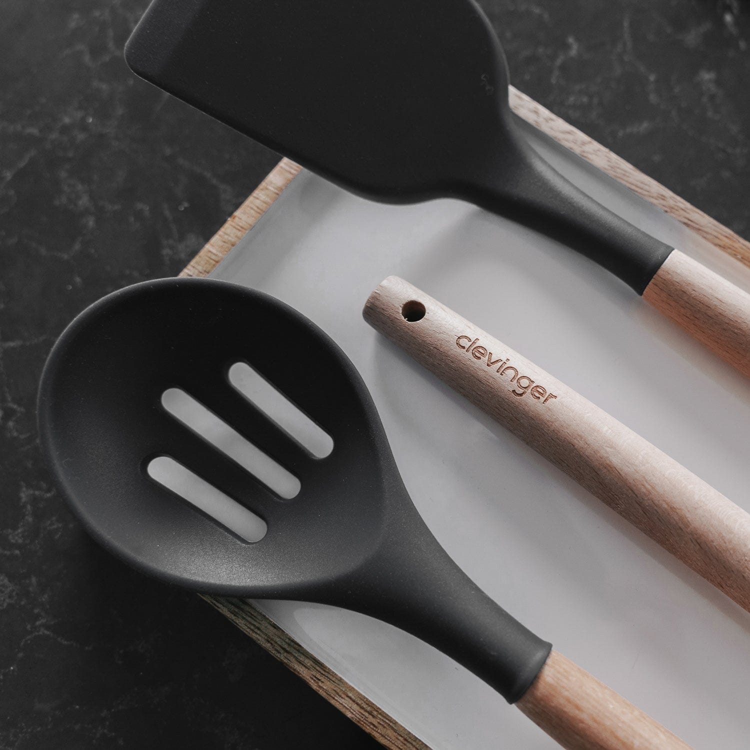 Beechwood & silicone slotted spoon charcoal 3