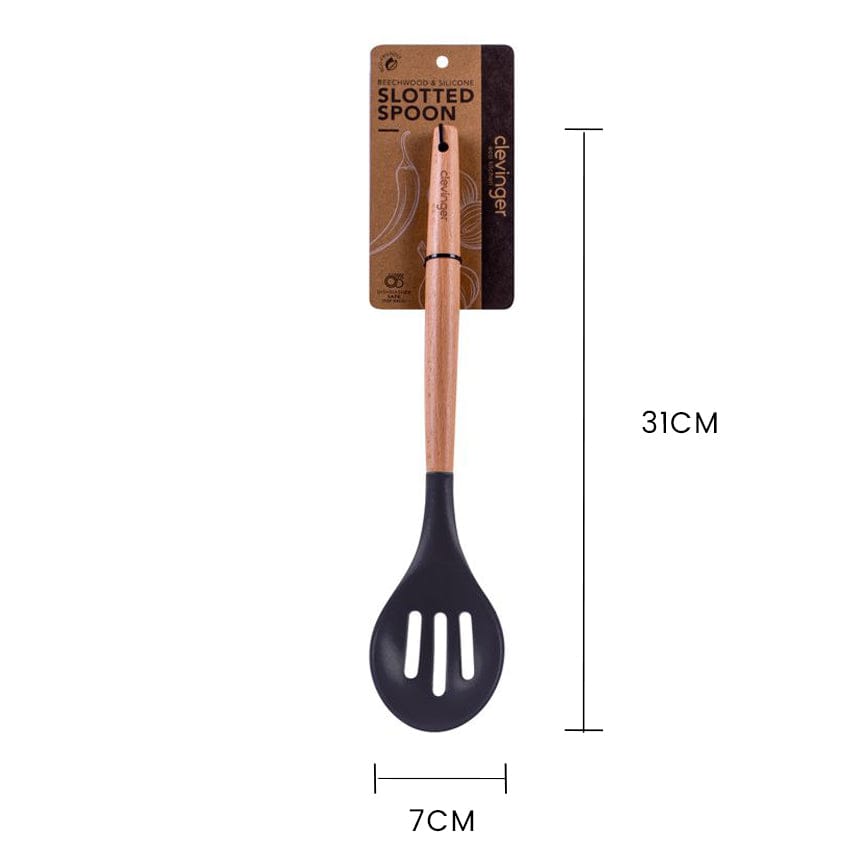 Beechwood & silicone slotted spoon charcoal 5