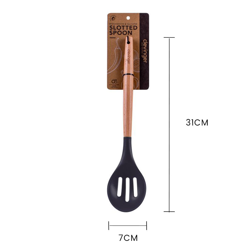 2pcs Beechwood & silicone slotted spoon charcoal 3