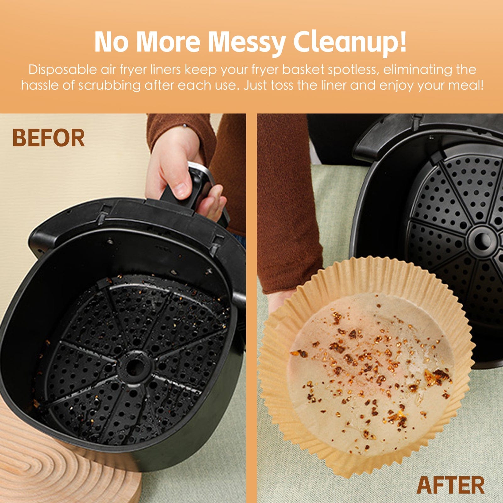 100 Pcs 20cm Round Disposable Unbleached Silicone Paper Dish Air-fryer Liner 3