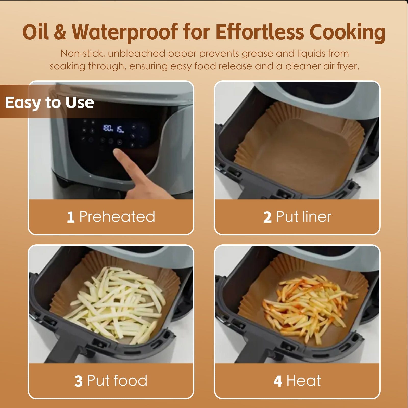 100 Pcs 16.5cm Square Disposable Unbleached Silicone Paper Dish Air-fryer Liner 5