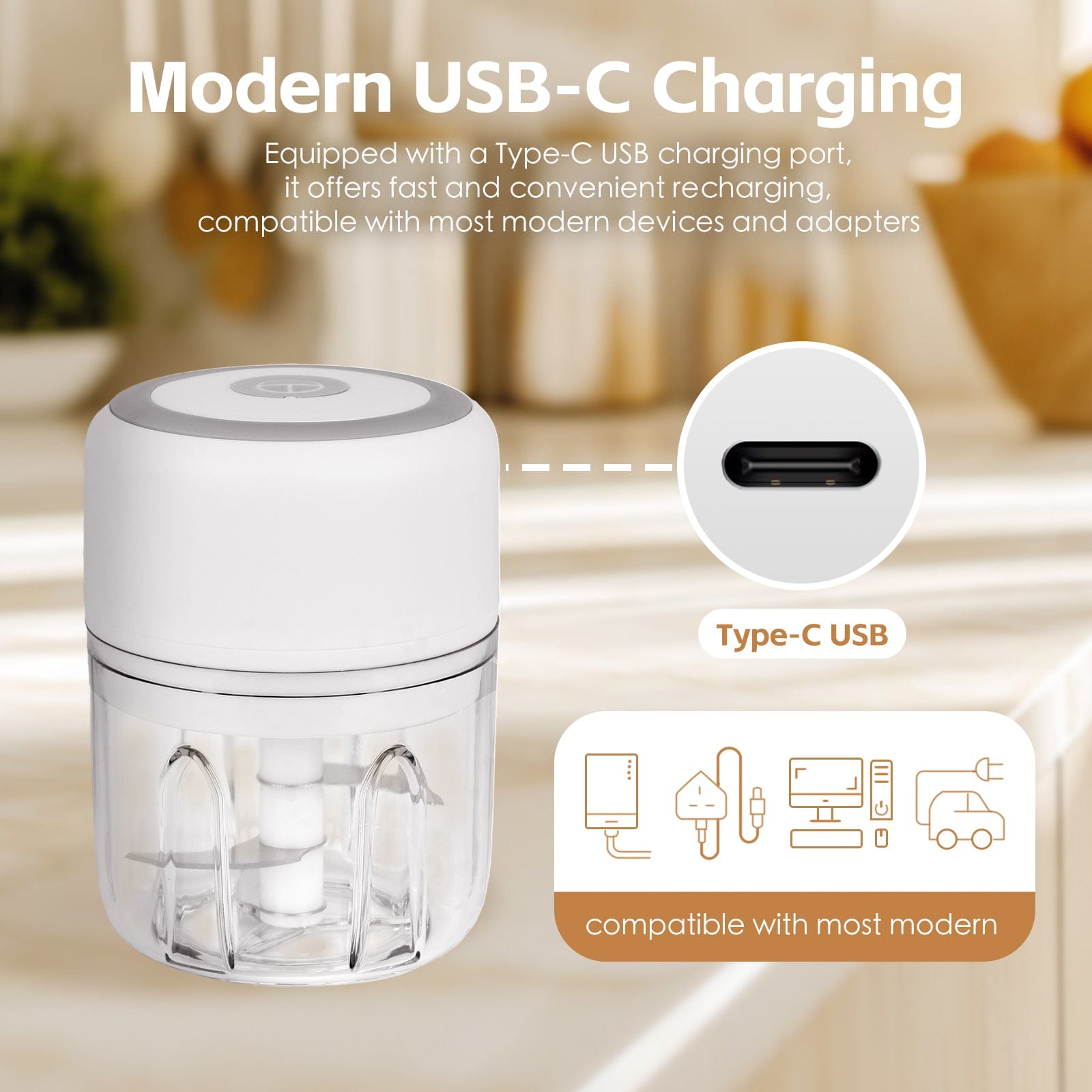 250ml Cordless USB Rechargeable Mini Food Chopper 5