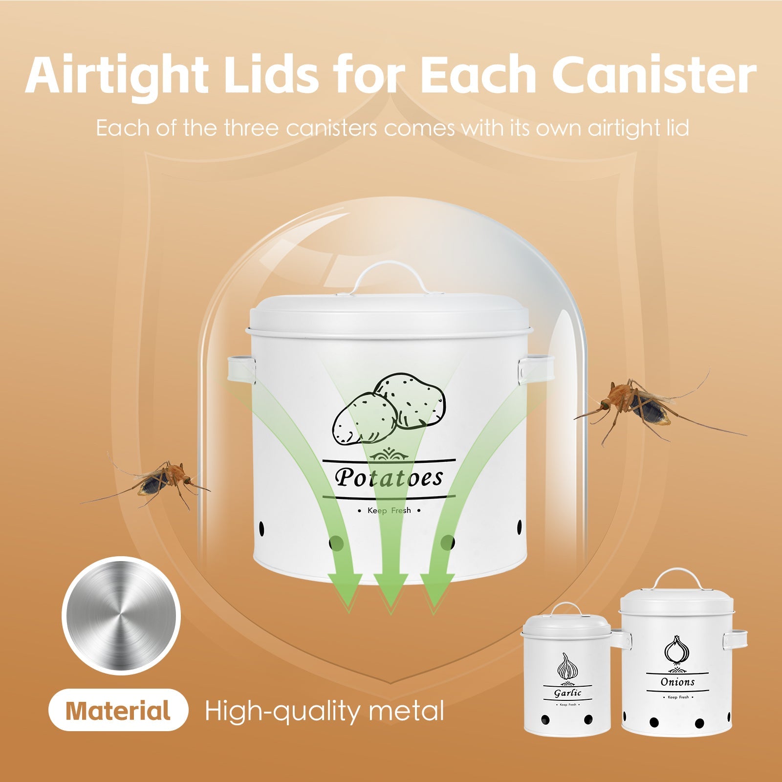 3 pcs Galvanised Iron Fruit Vegetable Storage Tins 5