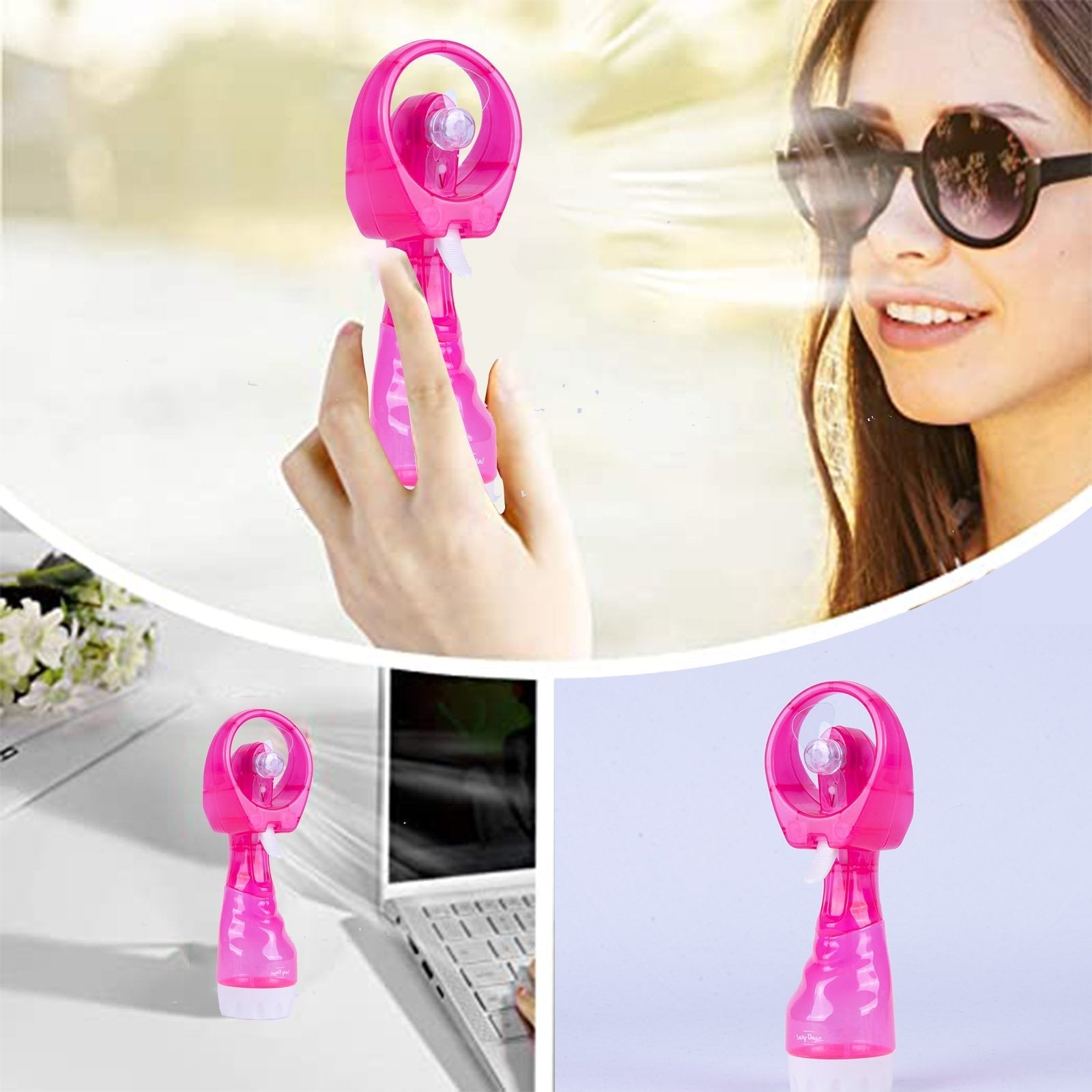 Handhold Battery Powered Personal Water Spray Fan-Blue/Pink - Blue 3