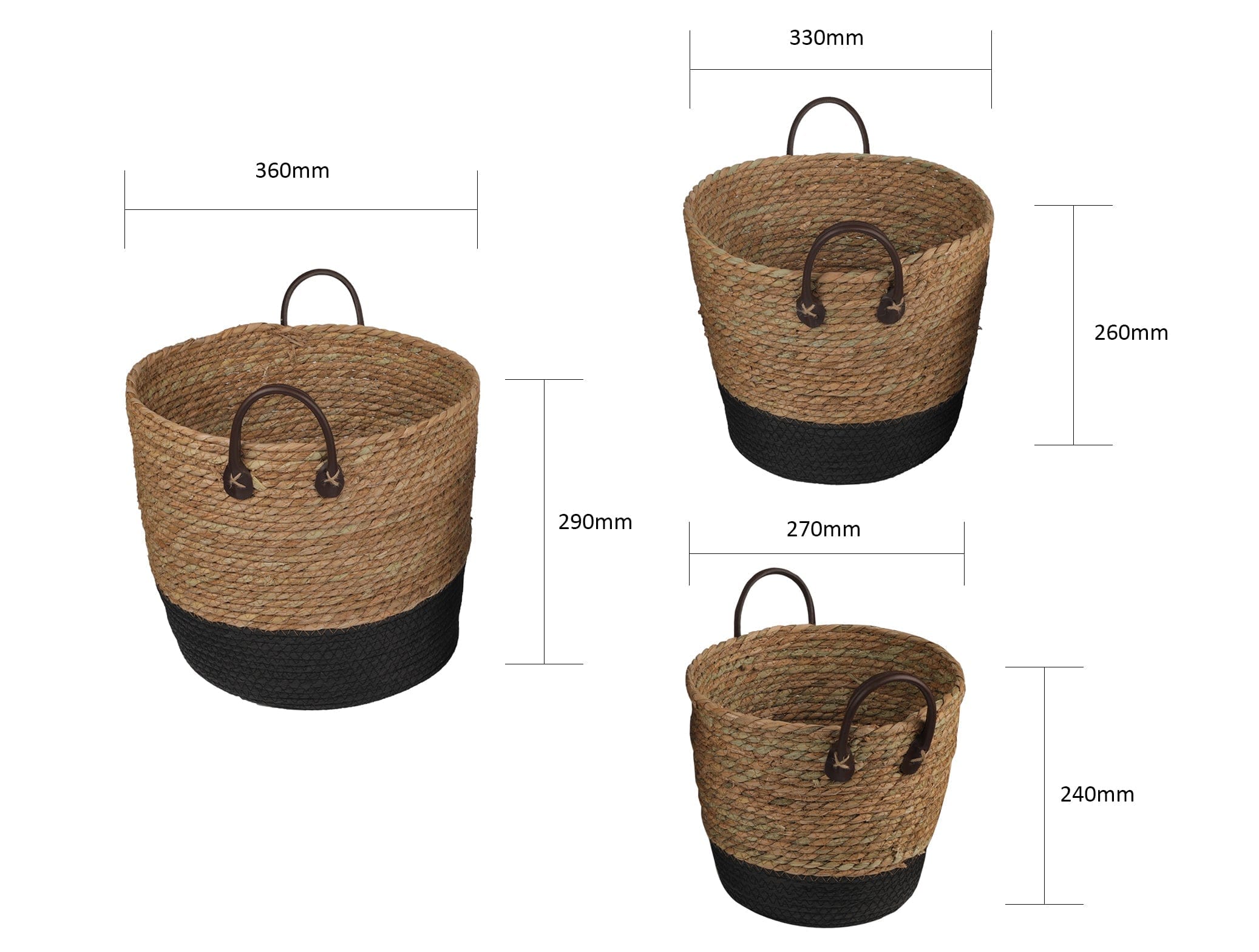 3 Piece Cotton Rope Stripe Carry Handles Storage Baskets Set 3