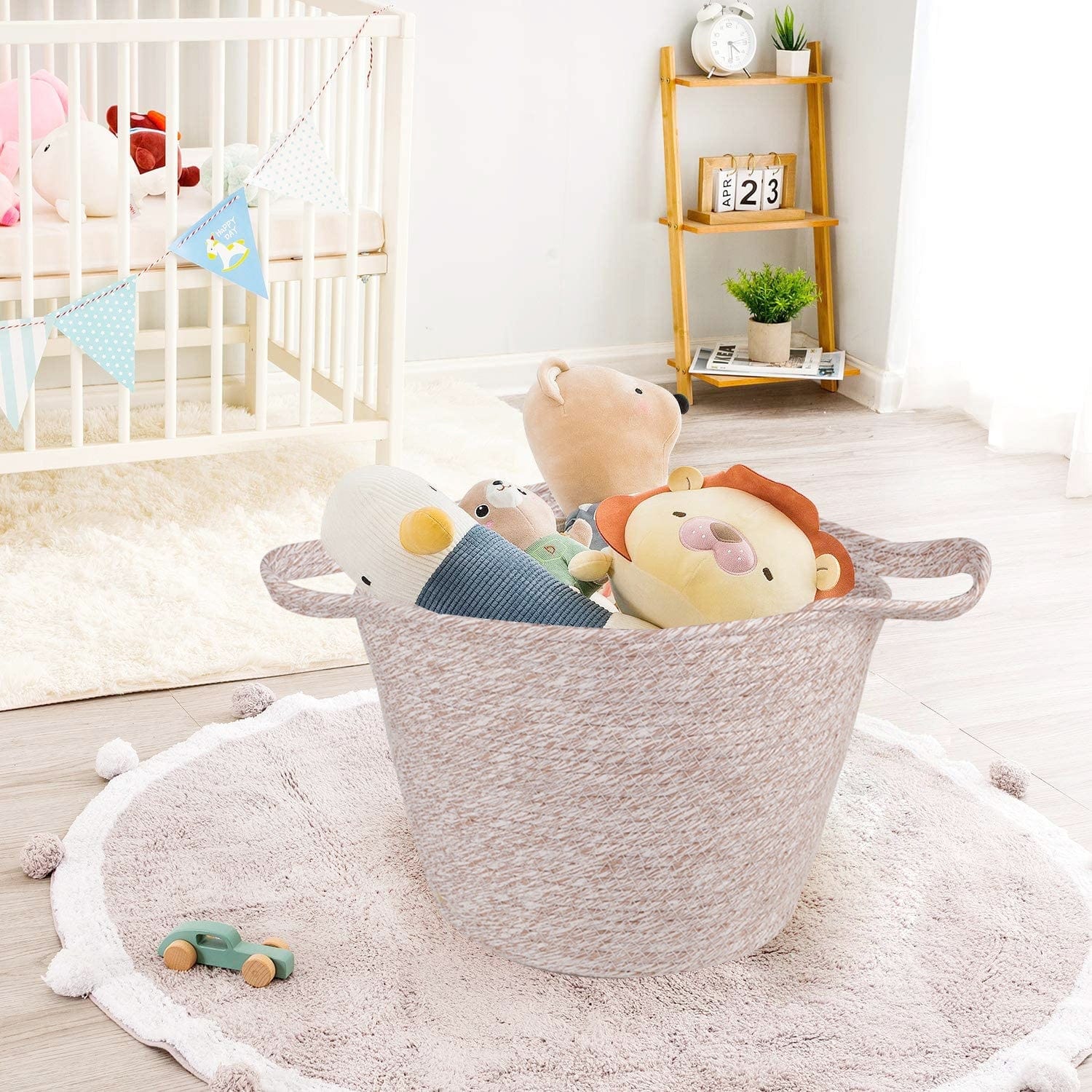 2 Piece Cotton Rope String Carry Handles Storage Baskets Set 4