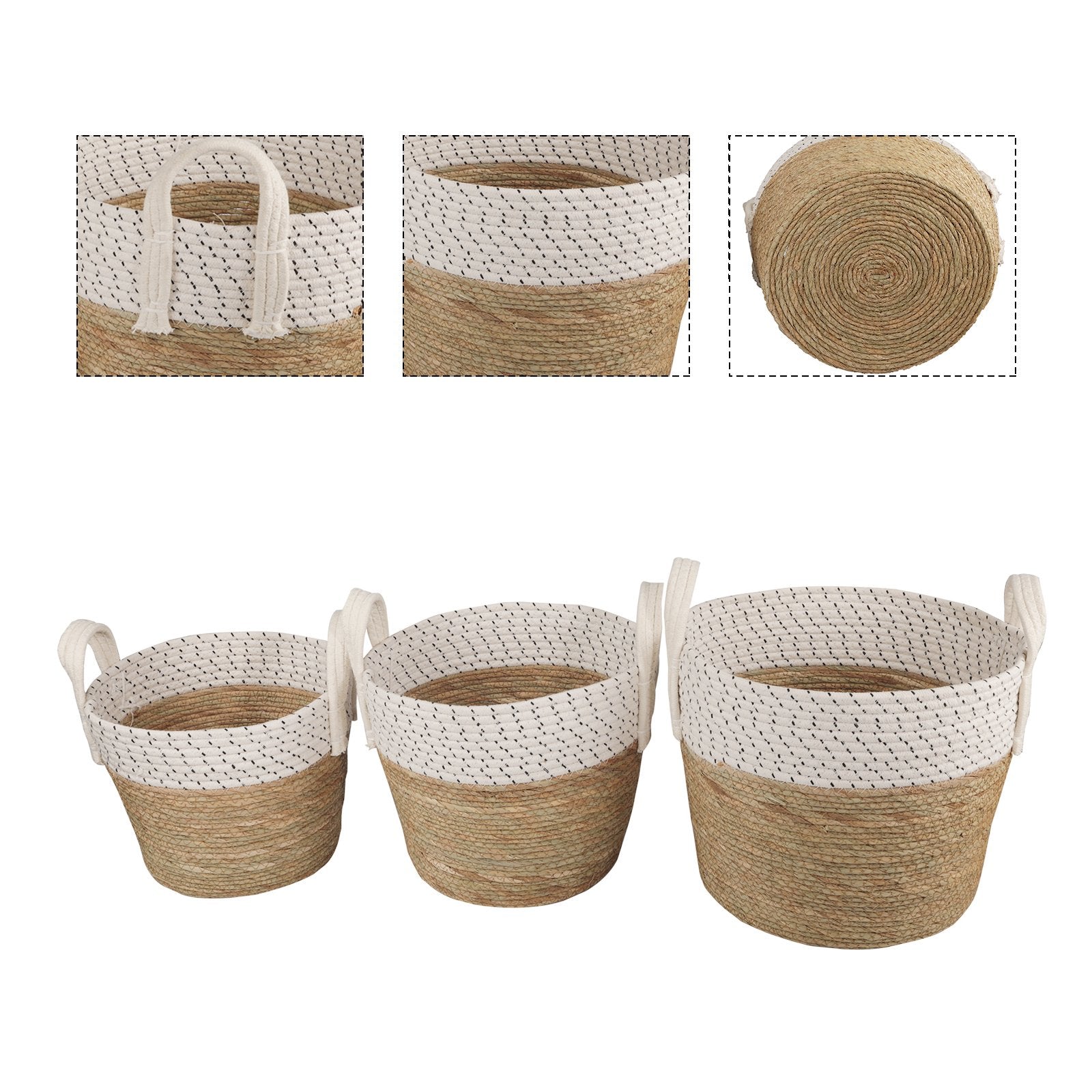 3 Piece Cotton Rope Stripe Carry Handles Storage Baskets Set 5