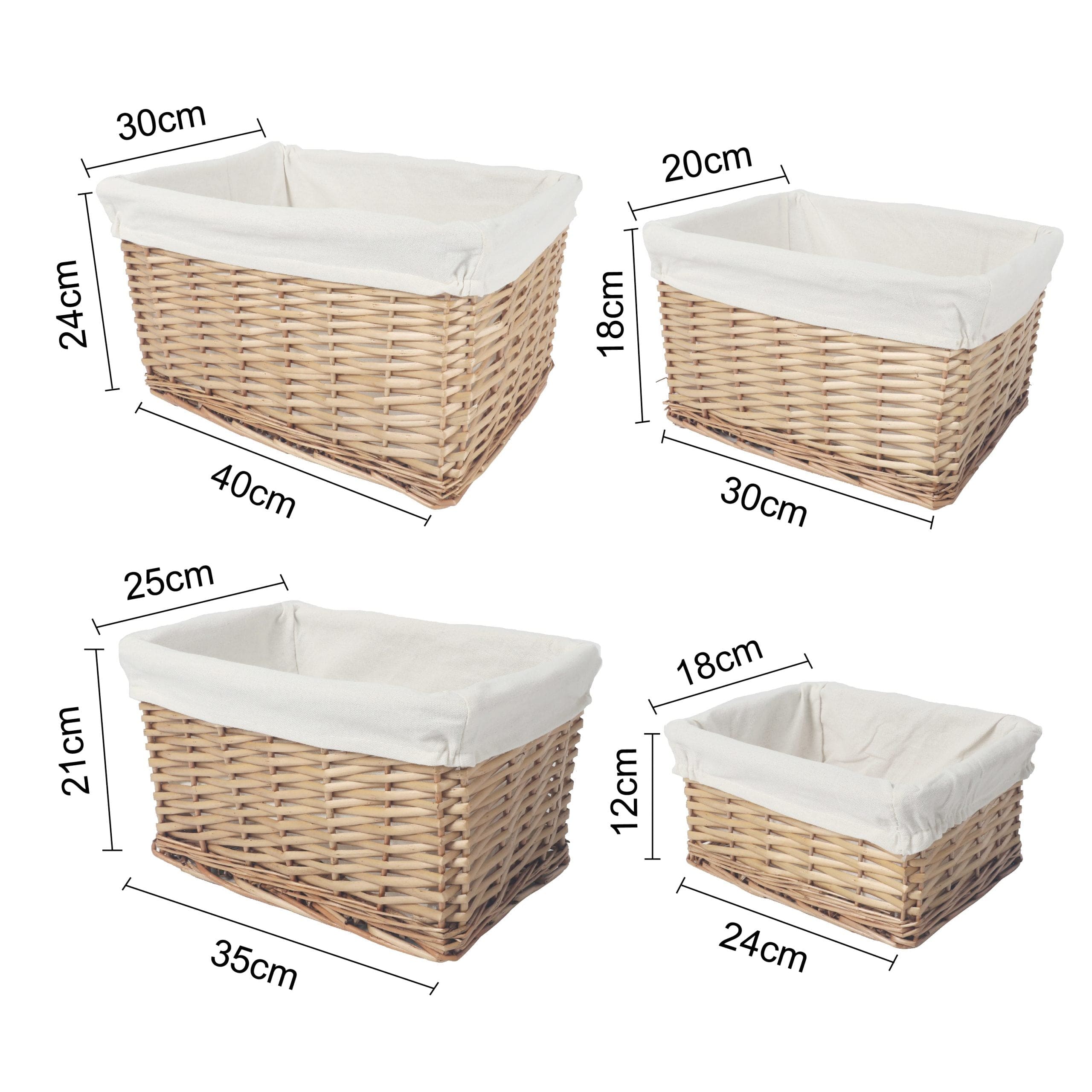4 Piece Wicker Storage Baskets With Liner Set 3
