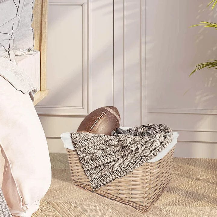 4 Piece Wicker Storage Baskets With Liner Set 4