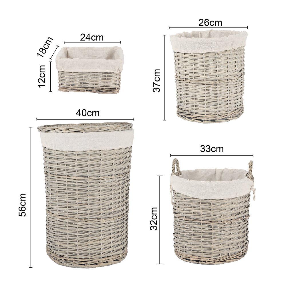 4 Piece Wicker  Storage Baskets With Liner Set 5