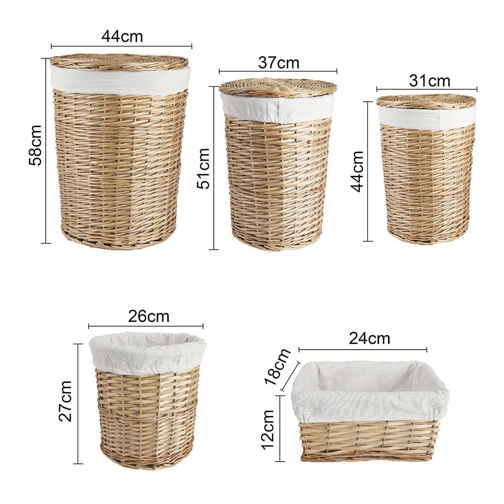 5 Piece Wicker Storage Baskets With Liner Set 3