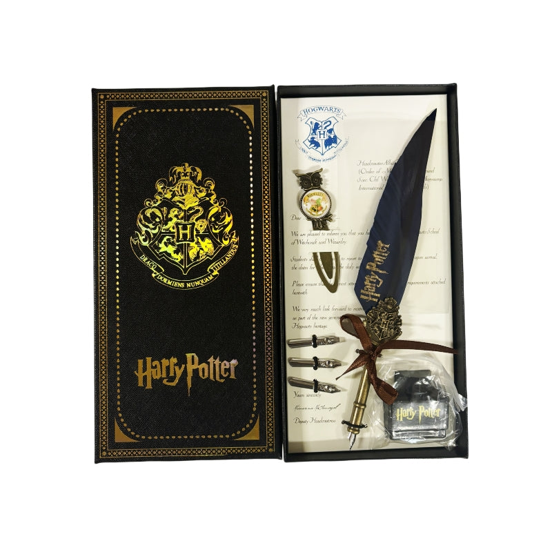Harry Potter Vintage Feather Dip Pen Writing Set with ink Calligraphy Quill Pen Gifts - NAVY BLUE 6