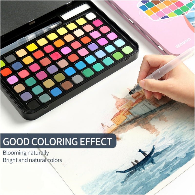 Water paint colour set with brush metal case Portable 60 PCs Concentrated block - Blue