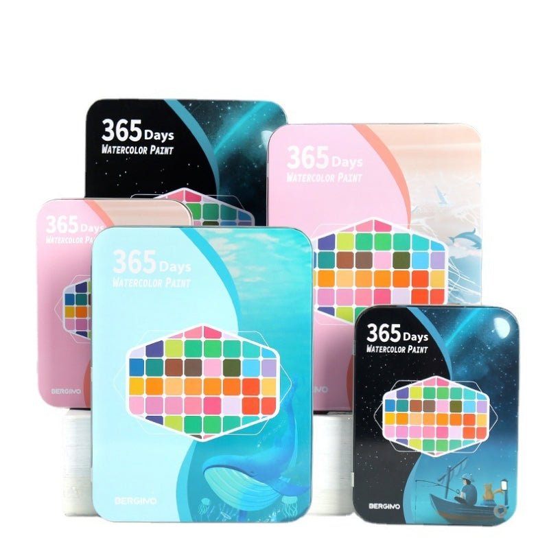 Water paint colour set with brush metal case Portable 60 PCs Concentrated block - Blue 3