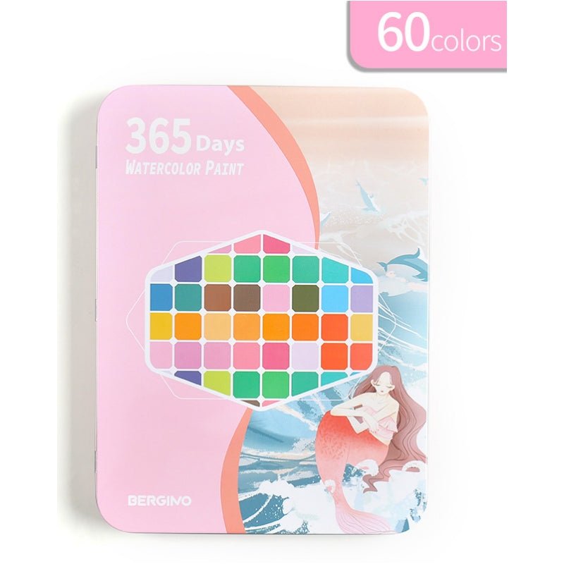 Water paint colour set with brush metal case Portable 60 PCs Concentrated block - Blue 7