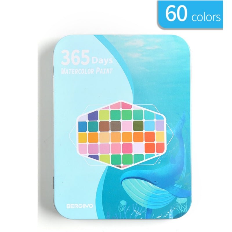 Water paint colour set with brush metal case Portable 60 PCs Concentrated block - Pink 6