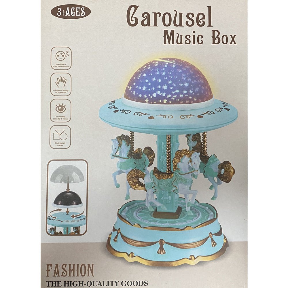 Blue Music Box Musical Carousel Horse LED Carousel Toy Child Birthday Xmas Gift 3