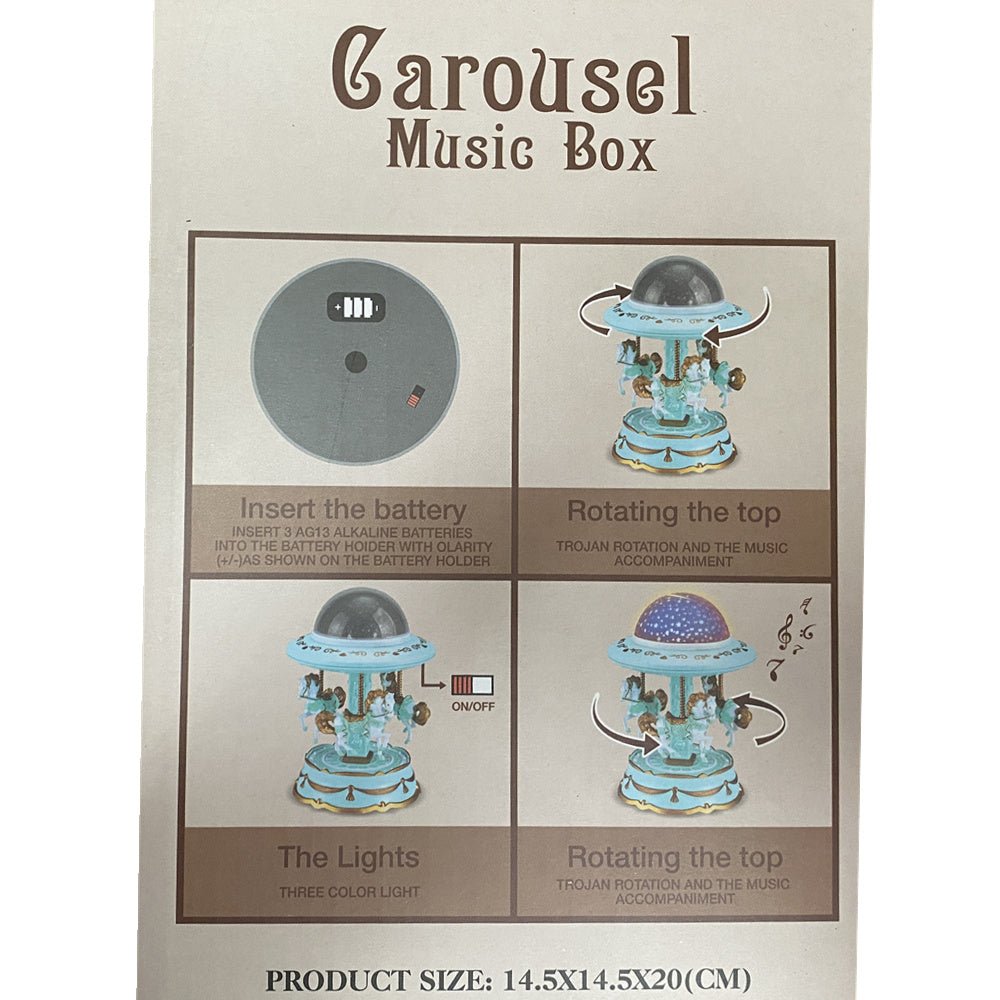 Blue Music Box Musical Carousel Horse LED Carousel Toy Child Birthday Xmas Gift 4