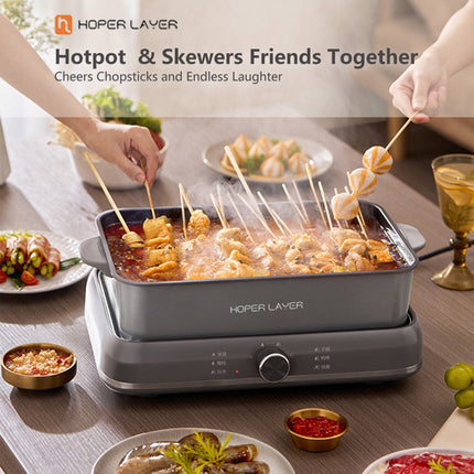 HOPER LAYER Electric Hot Pot 6L – Multifunctional Nonstick Cooker with Grill, Boil, Simmer & Fry Modes 2000W Power, Square Removable Pot 5