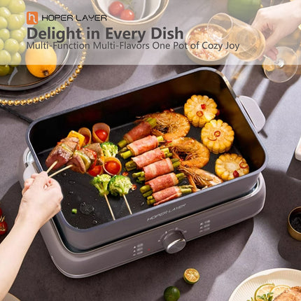 HOPER LAYER Electric Hot Pot 6L – Multifunctional Nonstick Cooker with Grill, Boil, Simmer & Fry Modes 2000W Power, Square Removable Pot 7