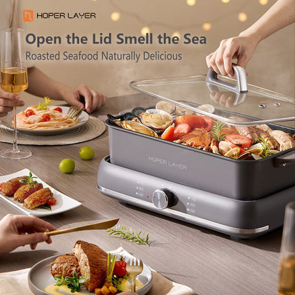 HOPER LAYER Electric Hot Pot 6L – Multifunctional Nonstick Cooker with Grill, Boil, Simmer & Fry Modes 2000W Power, Square Removable Pot 10