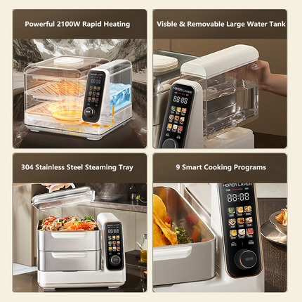 Hoper Layer Electric Food Steamer 16L Large Capacity 10 Second Start 24H Timer Independent Water Tank 3