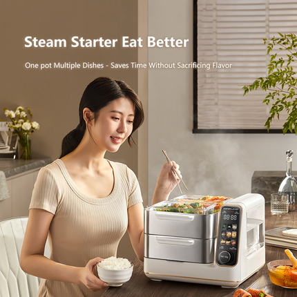 Hoper Layer Electric Food Steamer 16L Large Capacity 10 Second Start 24H Timer Independent Water Tank 6