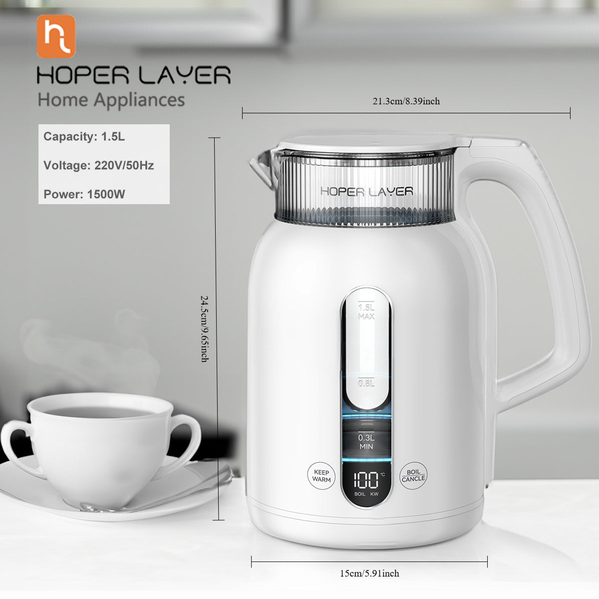 Hoper Layer Insulation Electric Kettle 1.5L 1500W Water Boiler K15-G1 3