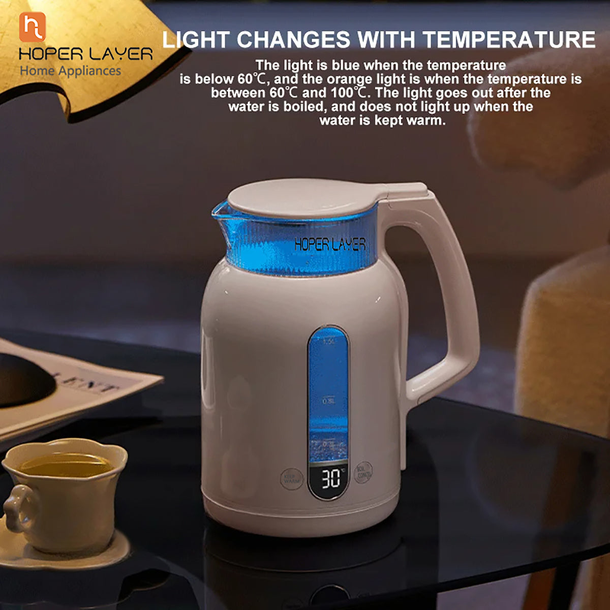 Hoper Layer Insulation Electric Kettle 1.5L 1500W Water Boiler K15-G1 6