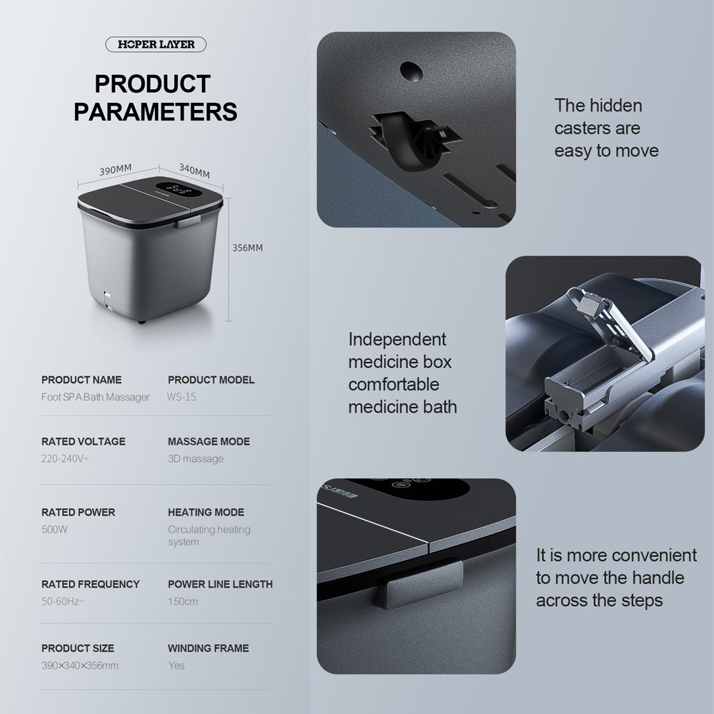 Hoper Layer Circulating Heating Foot SPA Bath Massager Dry and Wet Dual-use WS-15 3