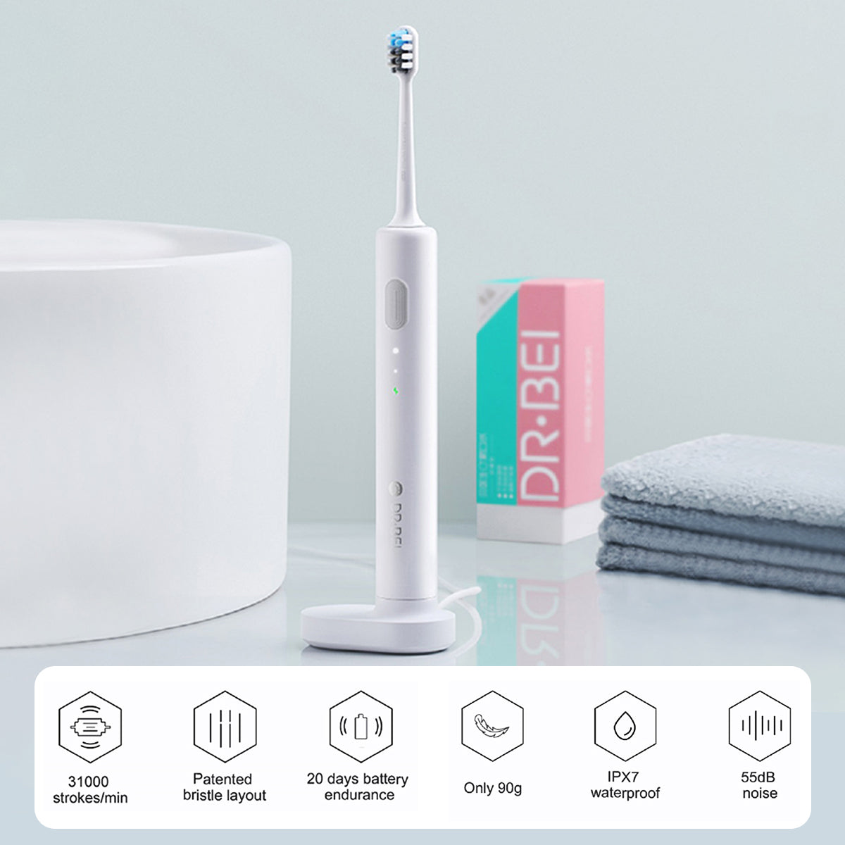 DR.BEI Sonic Electric Toothbrush Rechargeable Waterproof Wireless Portable Ultrasonic Whitening Toothbrush