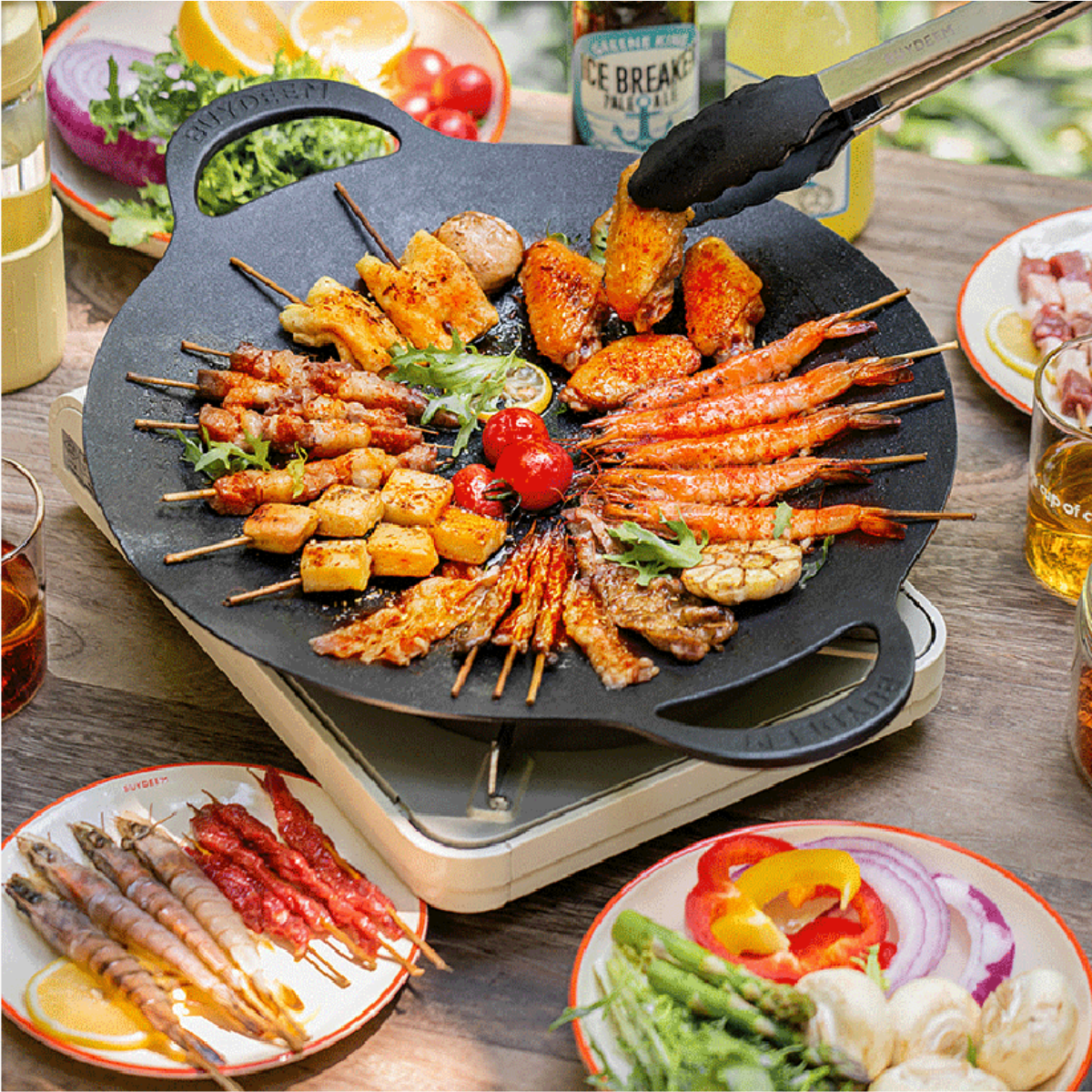 BUYDEEM Grill Pan Nonstick 36cm Round BBQ Griddle Indoor or Outdoor Cooking 6
