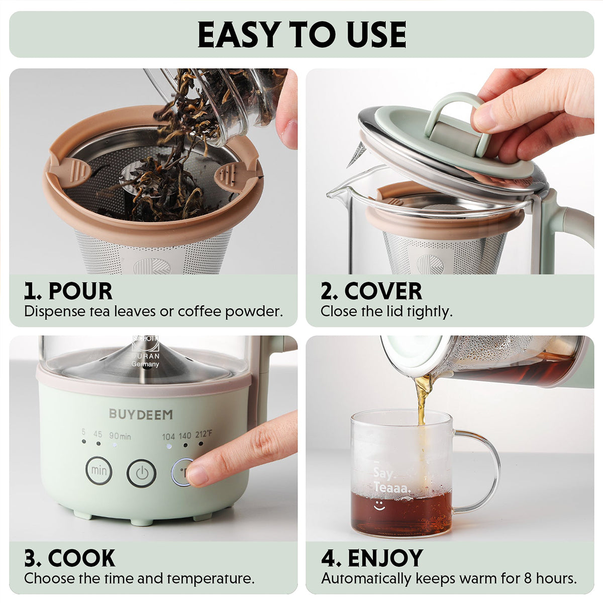 BUYDEEM Mini Multi-function Tea/Coffee Maker K32 600ml 7